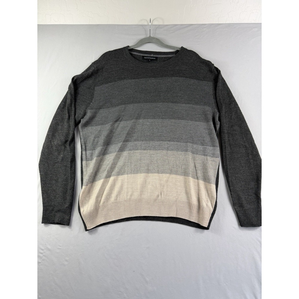 tricots st Raphael grey tones striped crew neck sweater,‎ long sleeve, men's xl